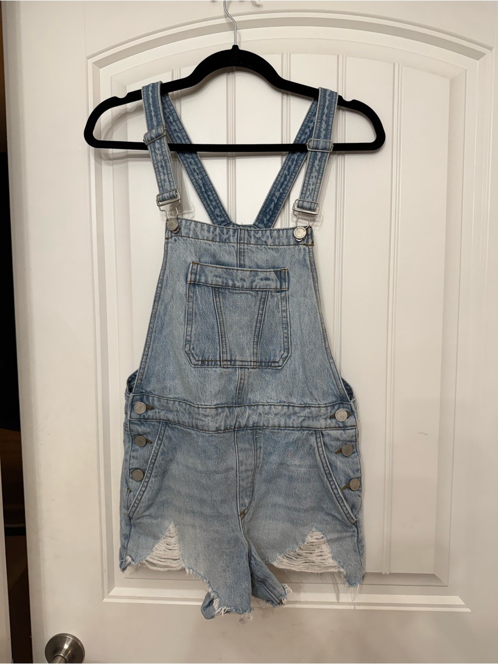 Blank NYC Light Wash Denim Short Overalls